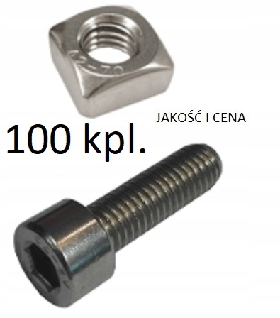 100X ŠROUB šesťhranný + NEREZ štvorcový MATICE PV
