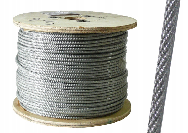 100m lano PVC Oceľové lanko 6mm 6x19+FC pozink