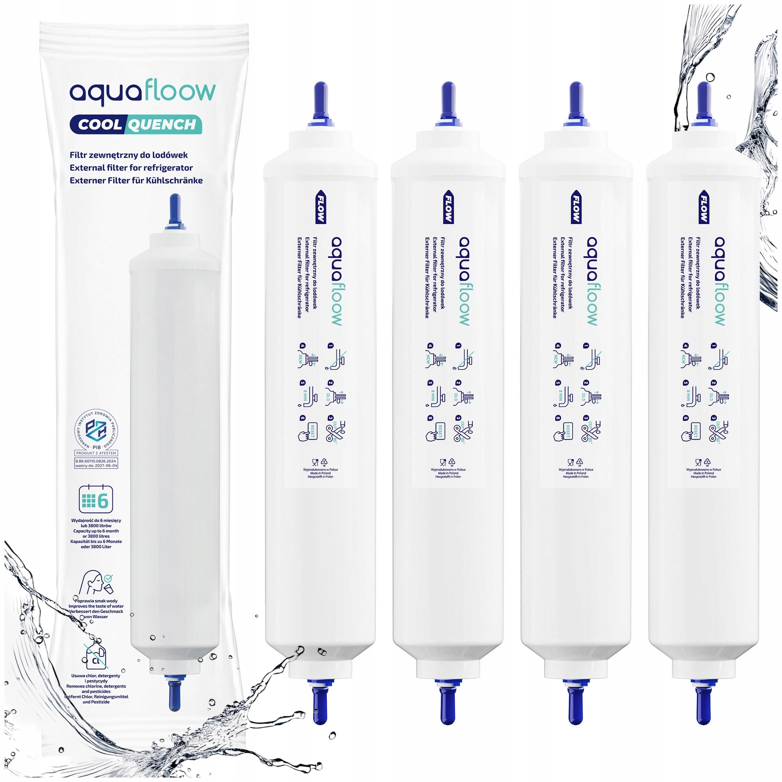 Vodný filter AquaFloow CoolQuench 4 ks pre Samsung DA29-10105J HAFEX/EXP, LG 5231JA2010B, Bosch, Siemens