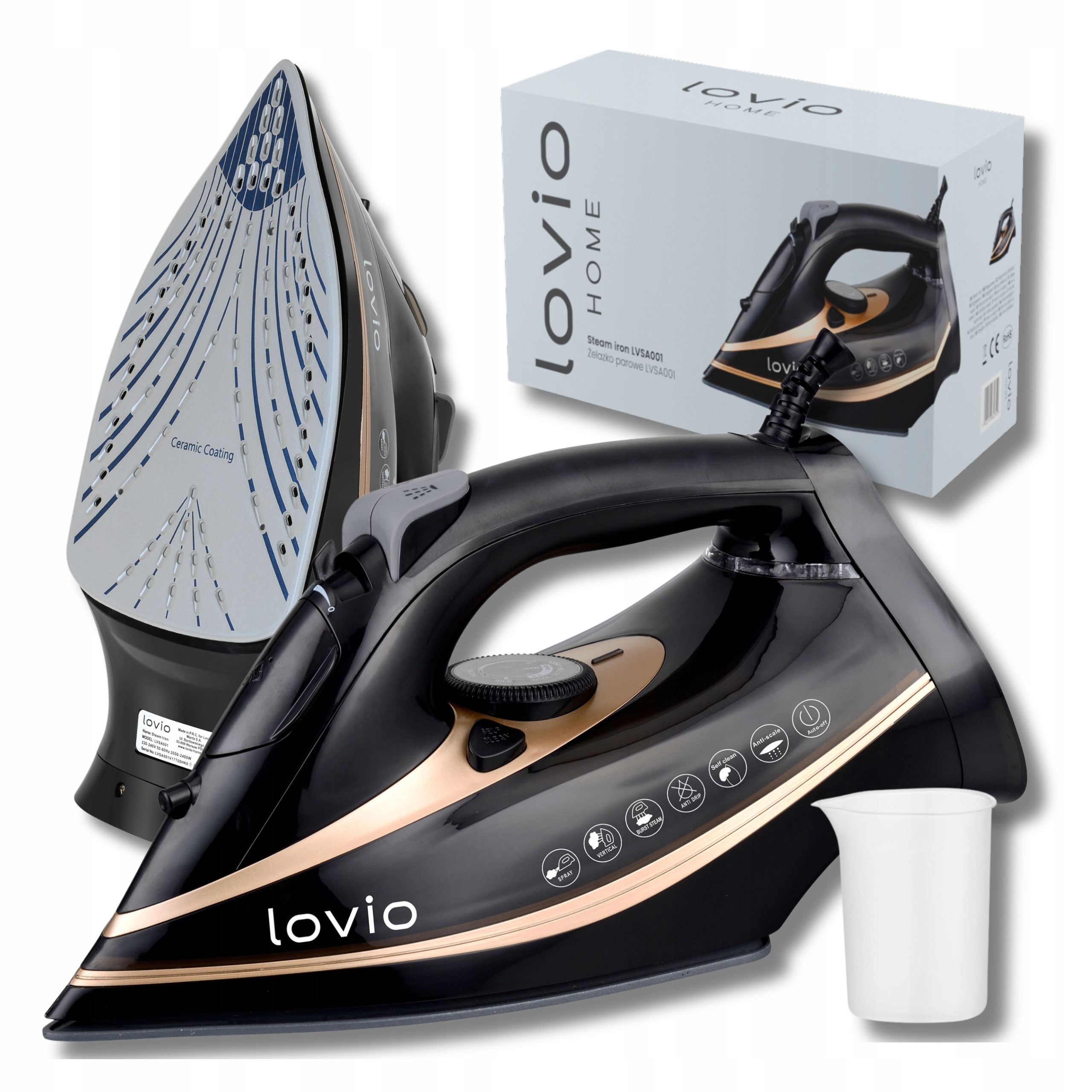 Parná žehlička Lovio LVSA001 2400 W | keramická žehliaca plocha | vertikálne naparovanie | parný ráz 240 g/min | 380 ml