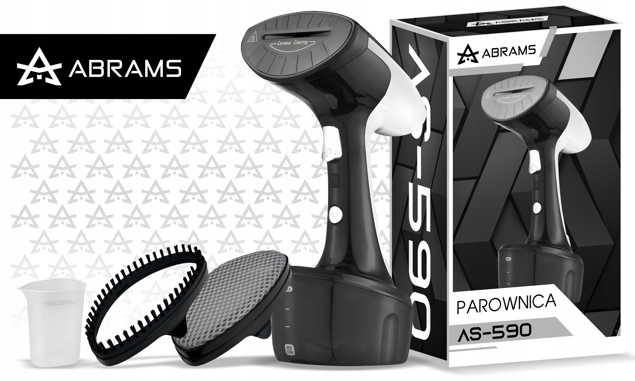 Abrams AS590 ručný naparovač odevov 1800 W, para 45 g/min, nádržka 300 ml, čierny