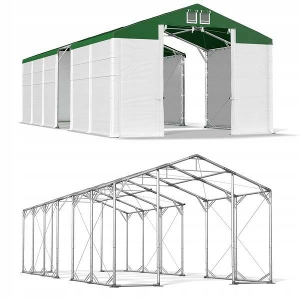 Skladovací stan 4x26m 3,5-4,7m, pevné stany