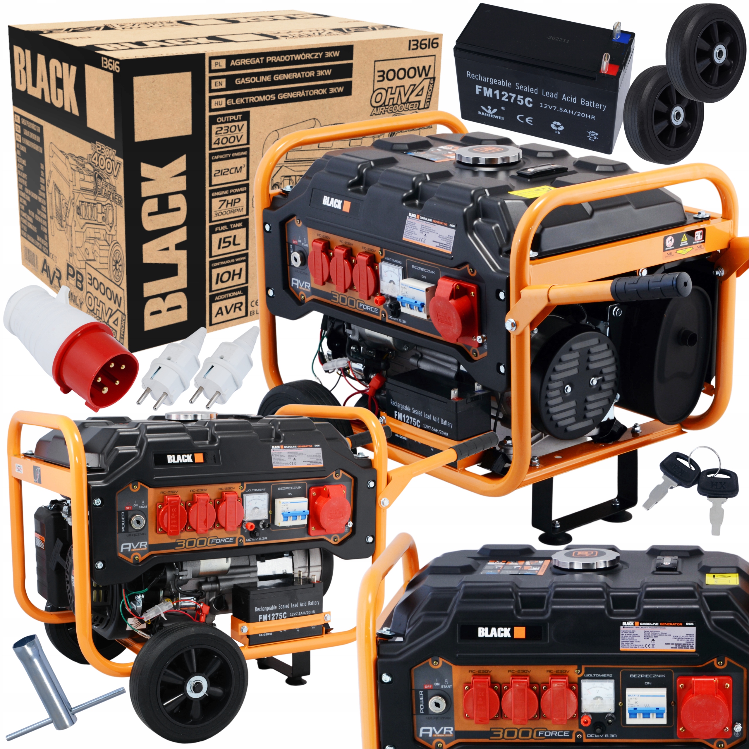 Prenosný trojfázový benzínový generátor Black 3000 W