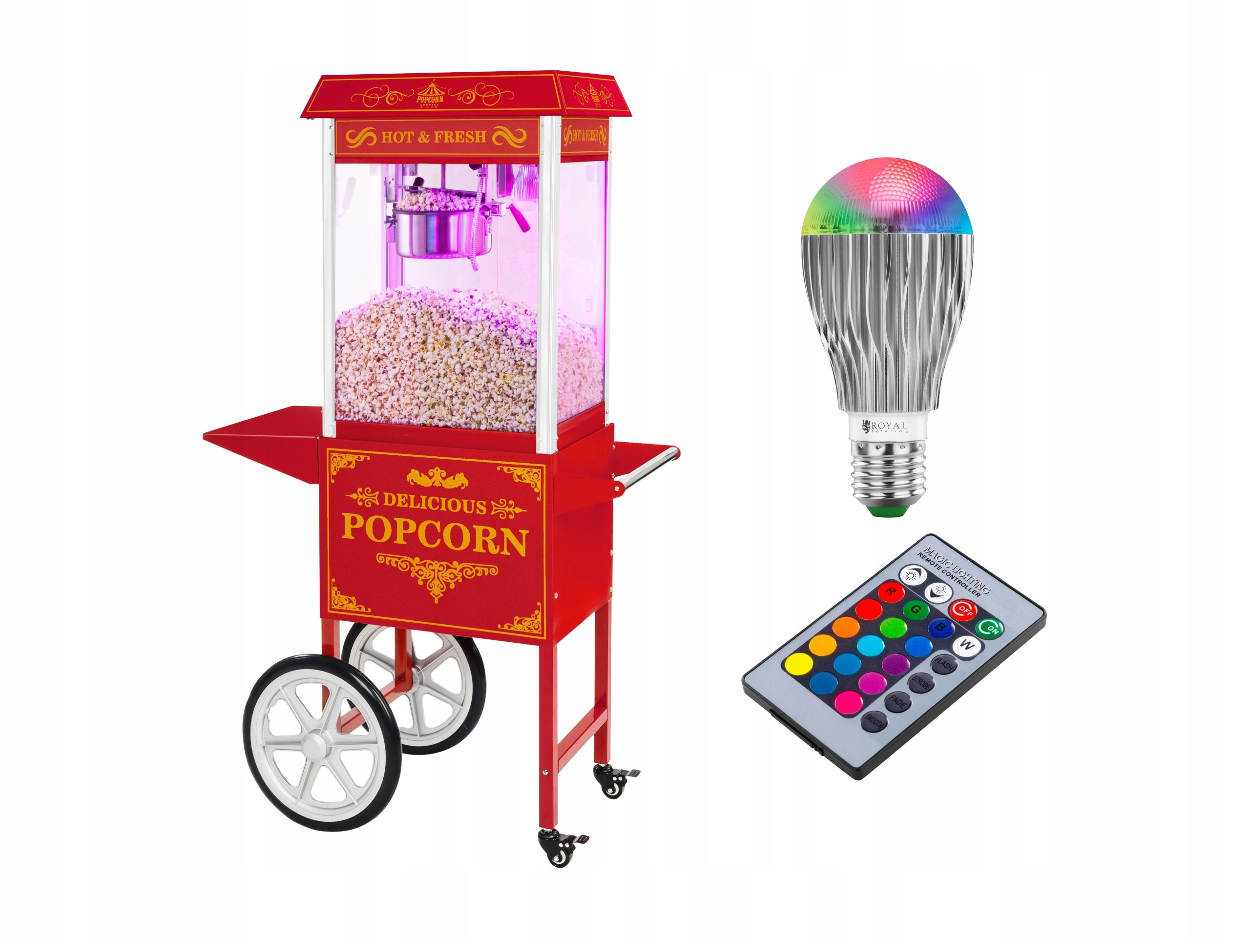 AUTOMATICKÁ POPCORNU 1600 W + OSVETLENIE LED RGB 5W + DIAĽKOVÉ