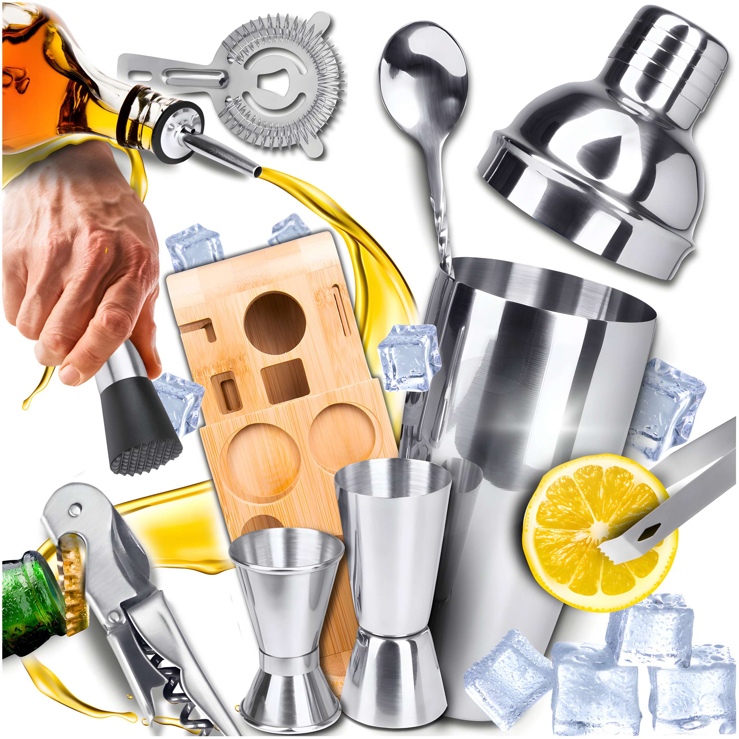 Barmanská súprava na nápoje, 11 ks. Shaker sitko Jigger Muddler Pourers