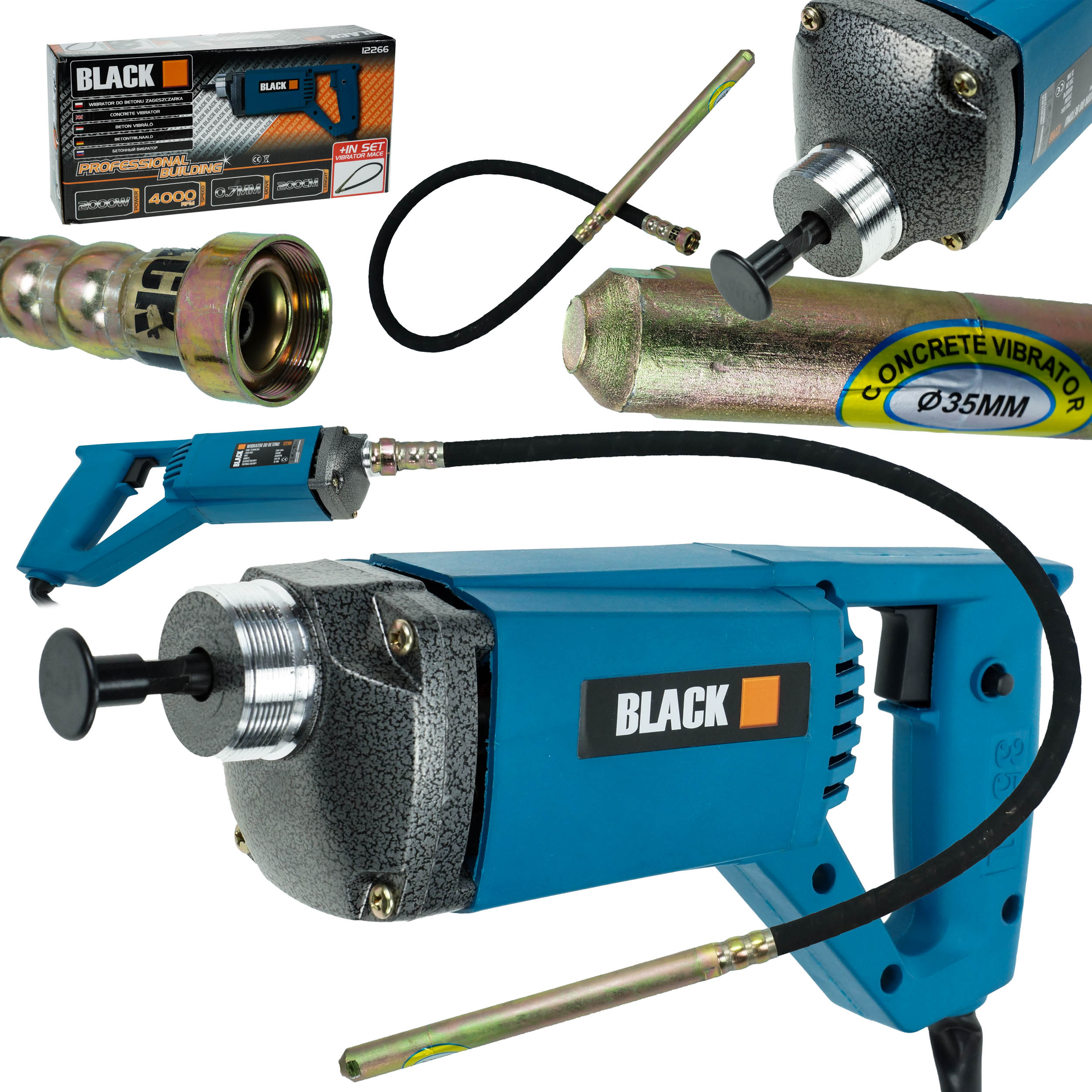 Vibrátor na betón Black 2000 W 4000 ot./min