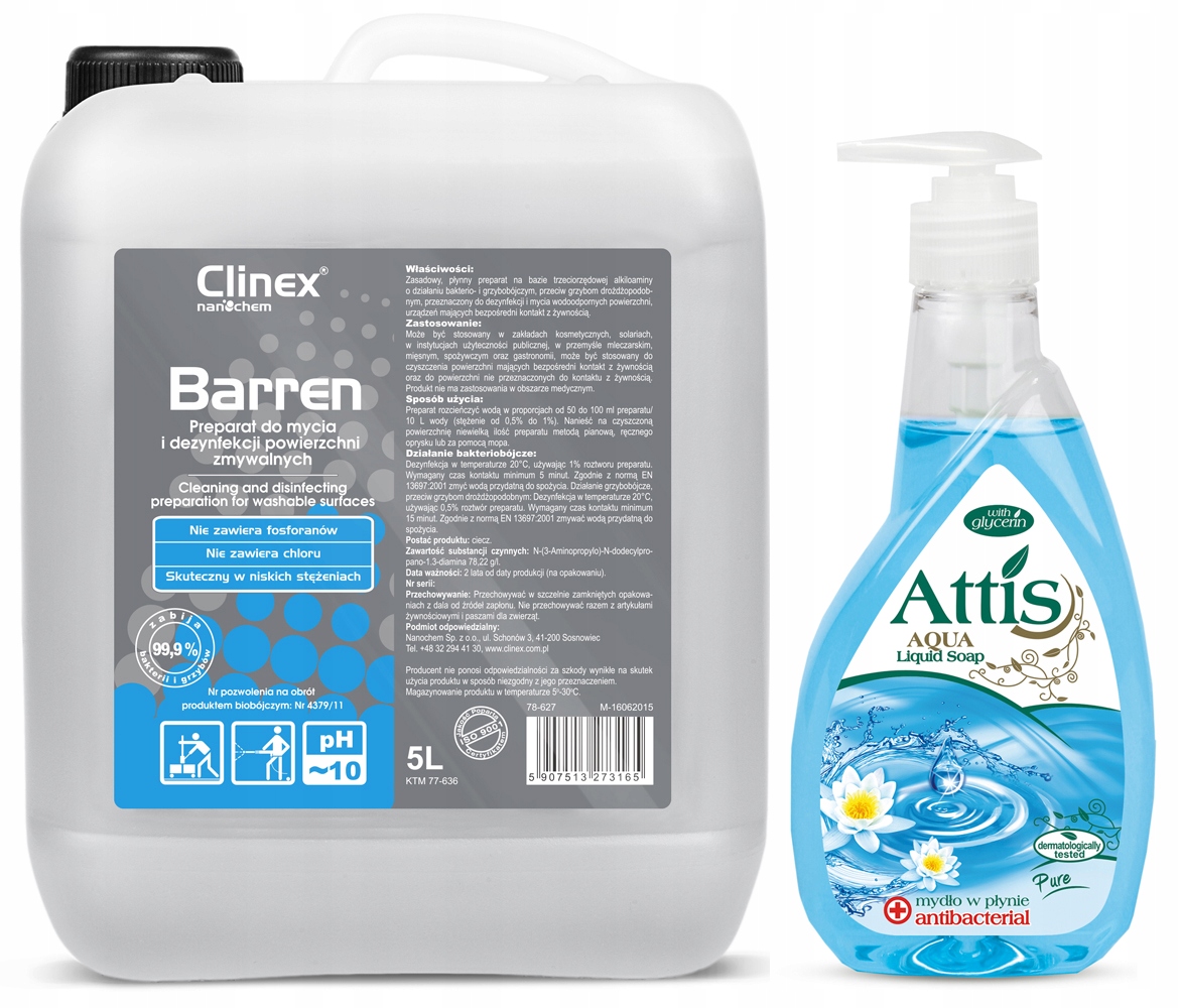 CLINEX BARREN Tekutina na dezinfekciu Konc. + Mydlo 5L