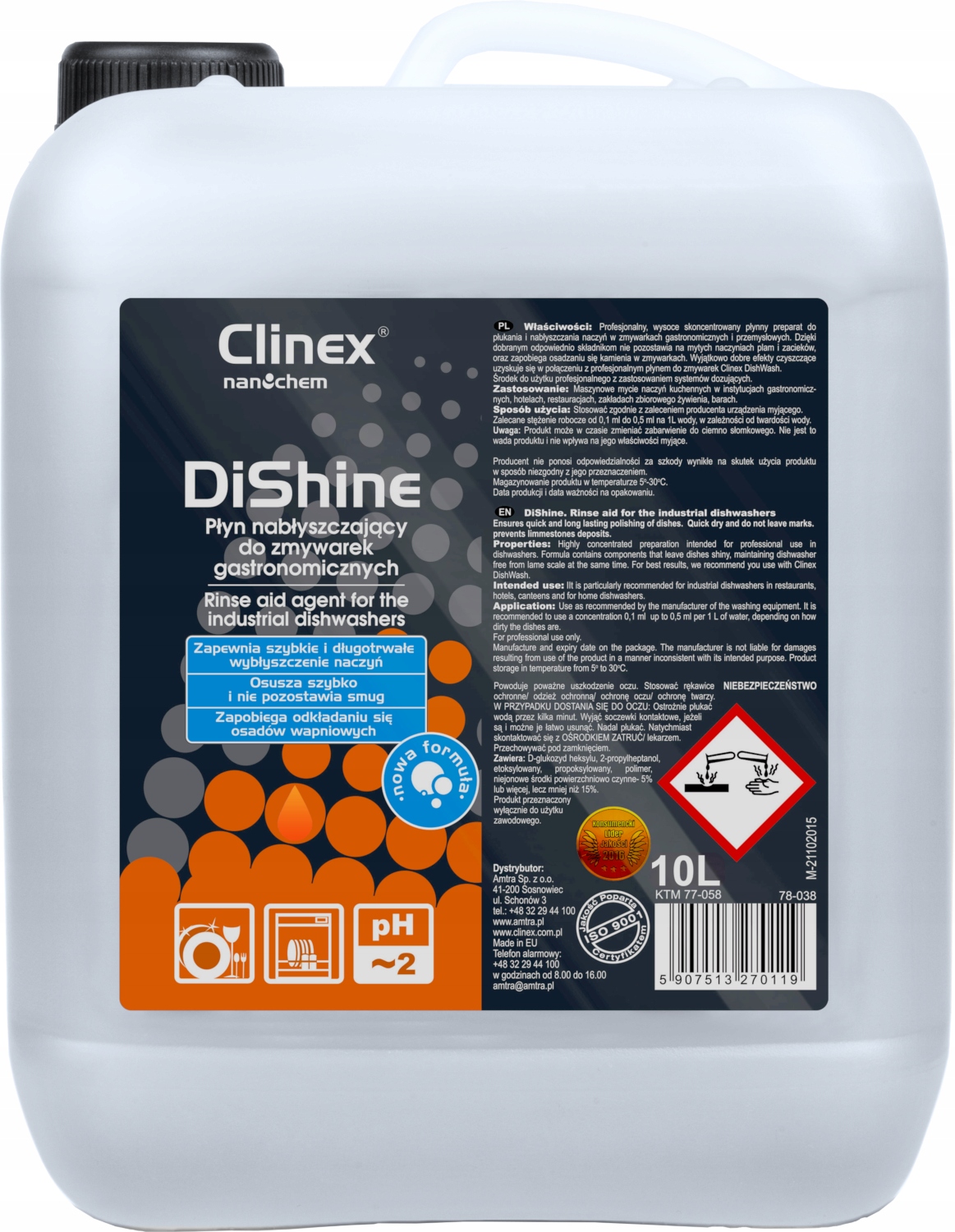 CLINEX DISHINE 10L leštiaci prostriedok do umývačky riadu