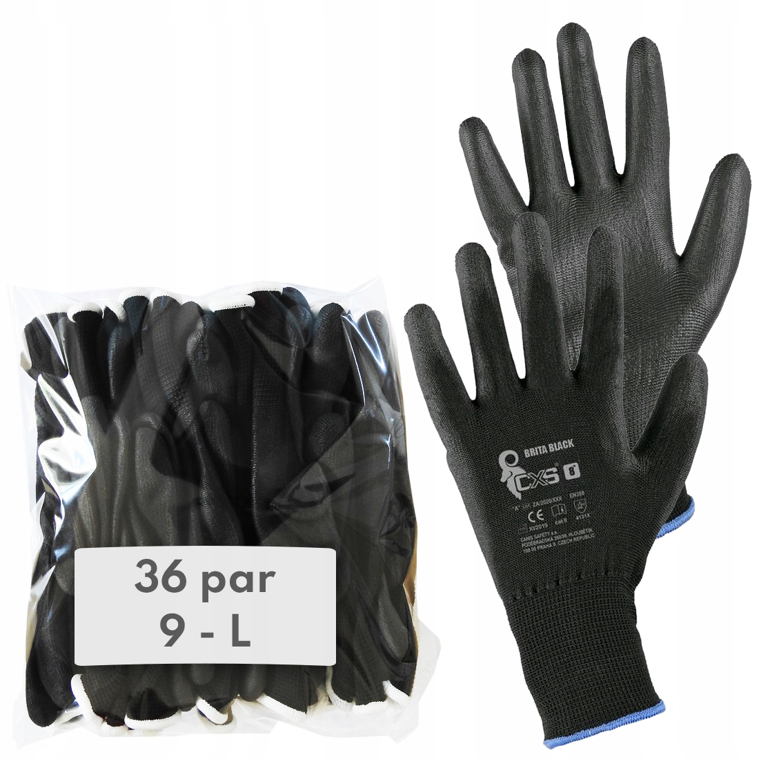 CXS Brita Black rukavice veľkosť 9 - L 36 párov