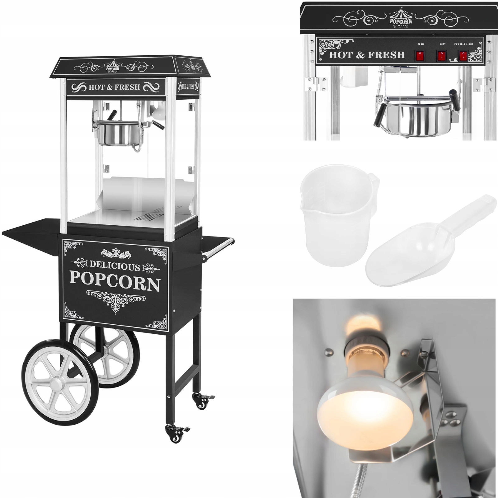 Stroj na čierny popcorn na mobilnom vozíku 1600 W