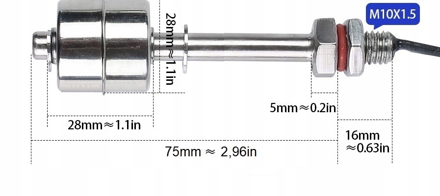 Plavákový plavákový hladinový snímač 75mm / 125C