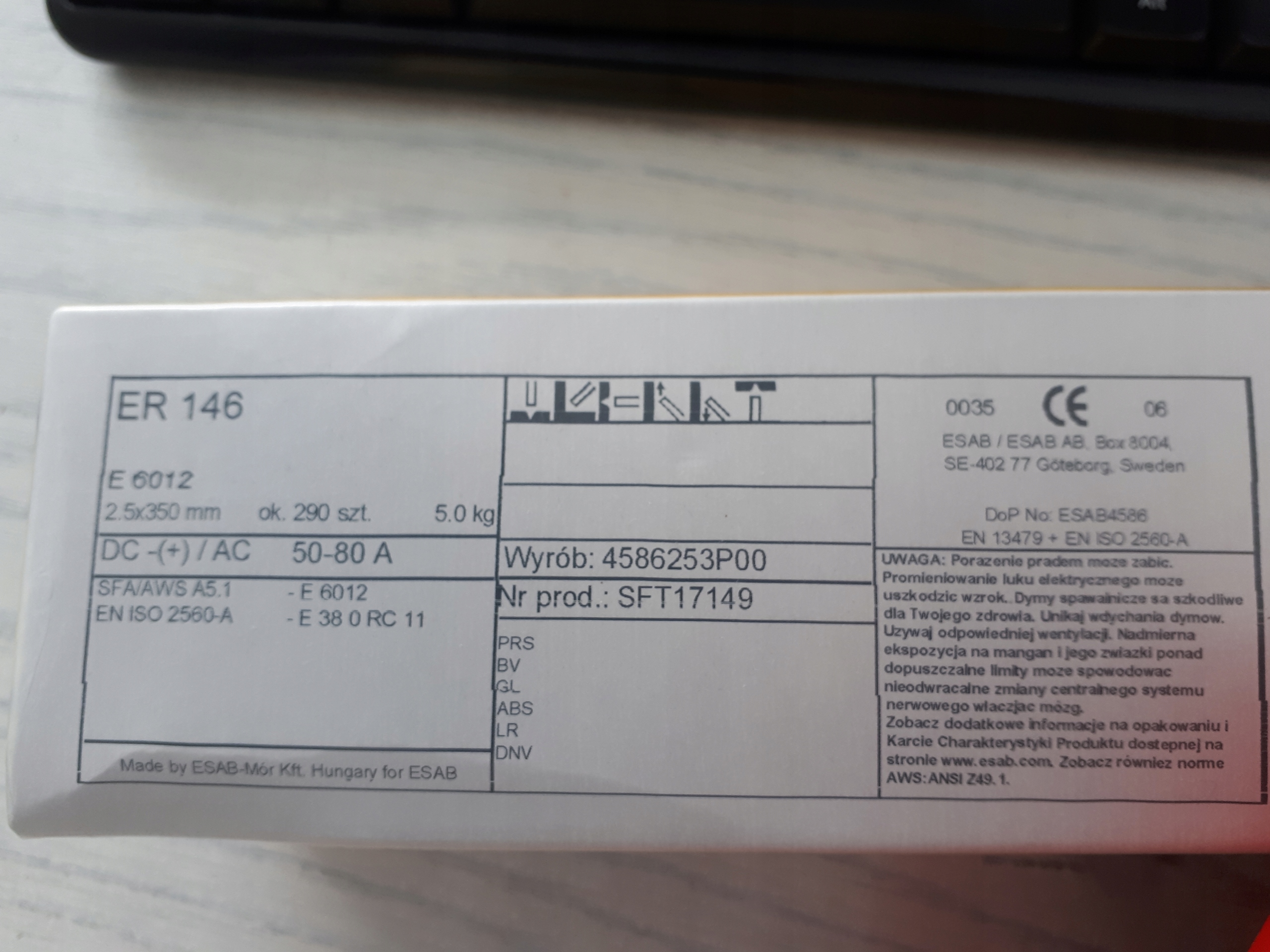 Rutilové elektródy ER 146 2,5 5 kg ružové ESAB 6012