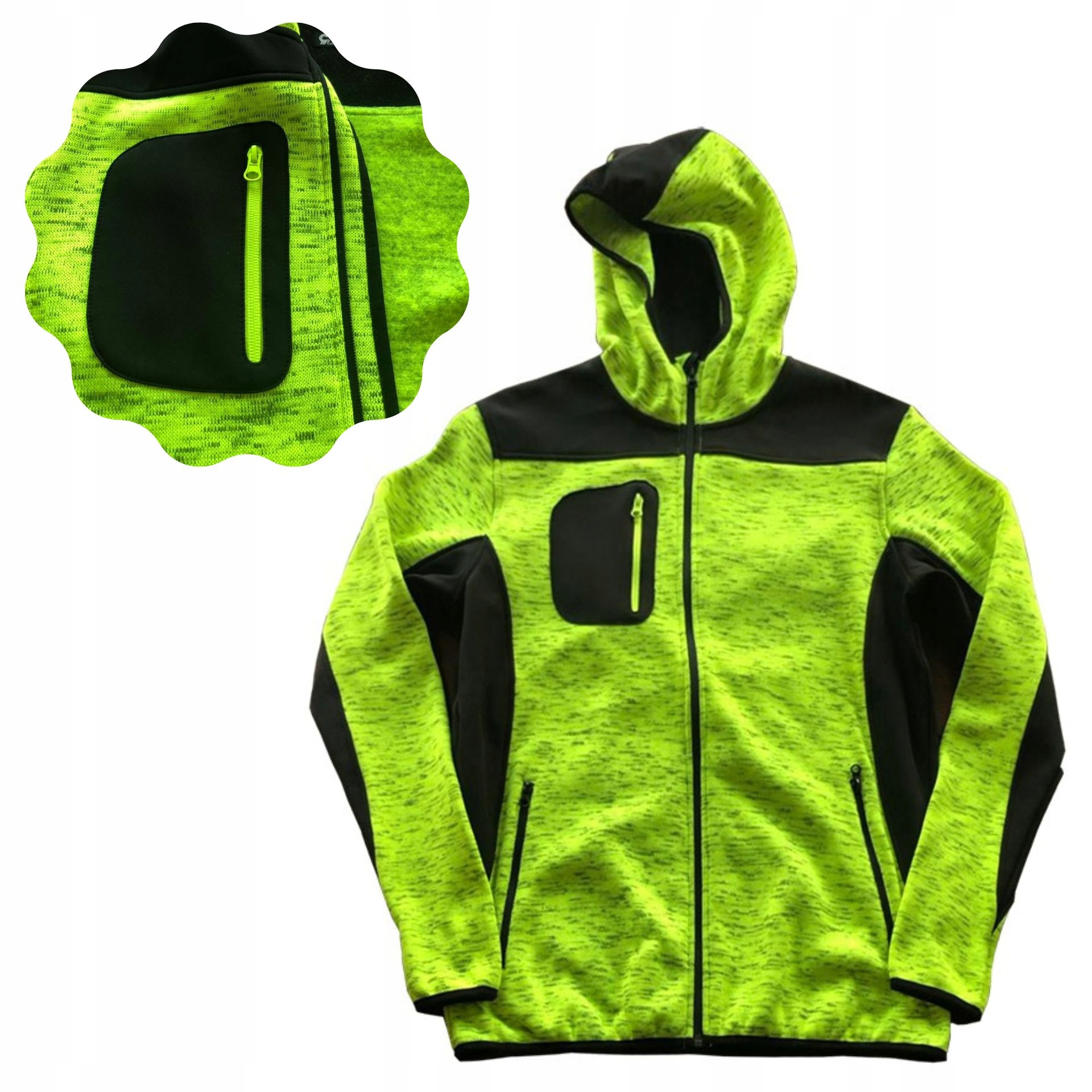 Pánska a dámska mikina s kapucňou, TEPLÁ, ochranný SOFTSHELL, žltý úplet, XXL
