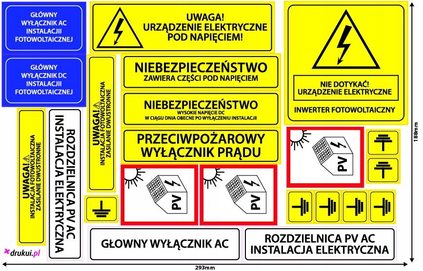 Samolepky na inštaláciu FOTOVOLTAIC PV 100 kusov