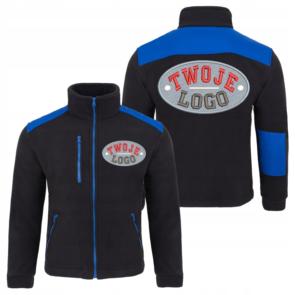 Firemný pracovný fleece 340 s výšivkou loga a XL potlačou