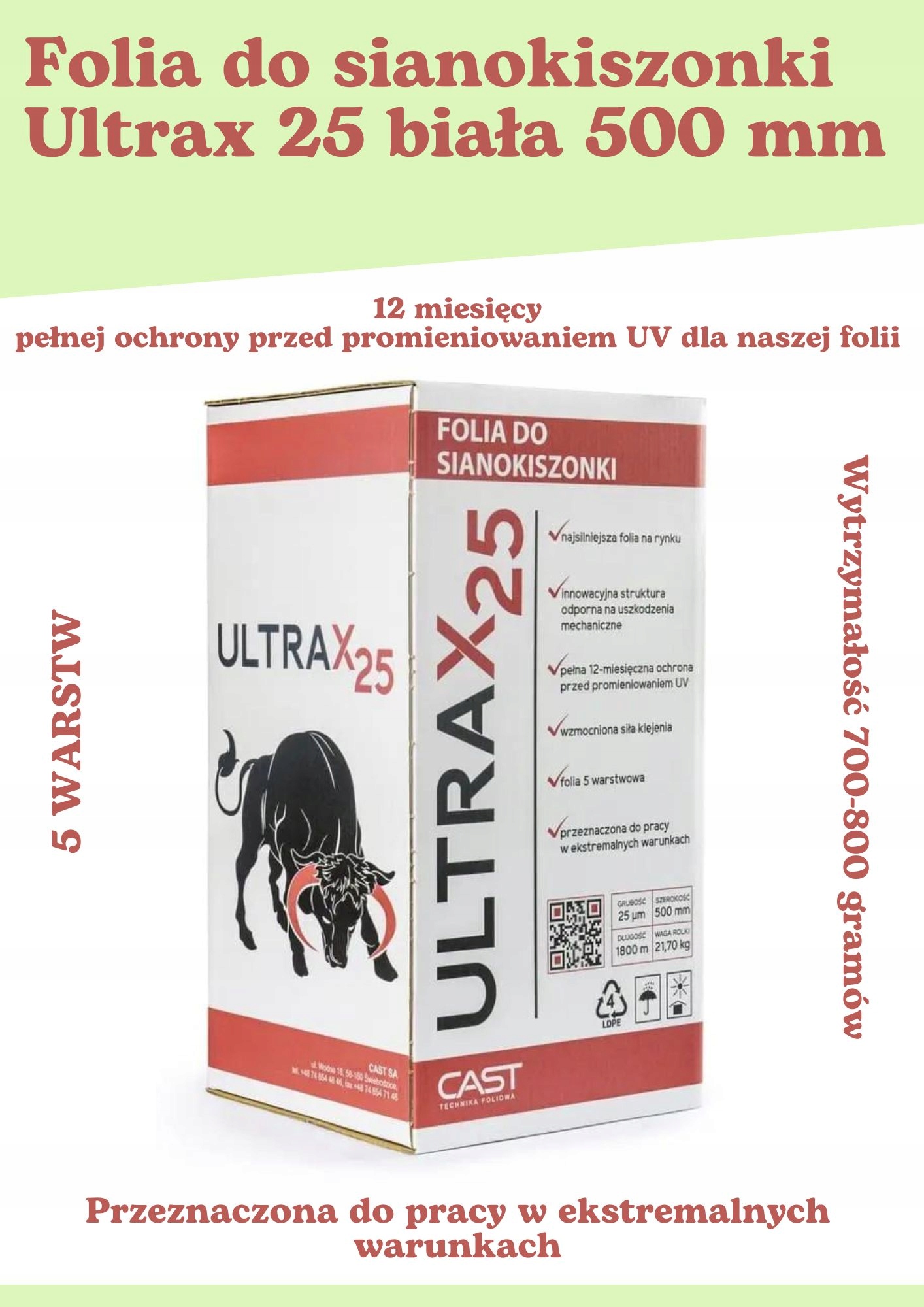 Silážna fólia Ultrax 25, biela, 500 mm