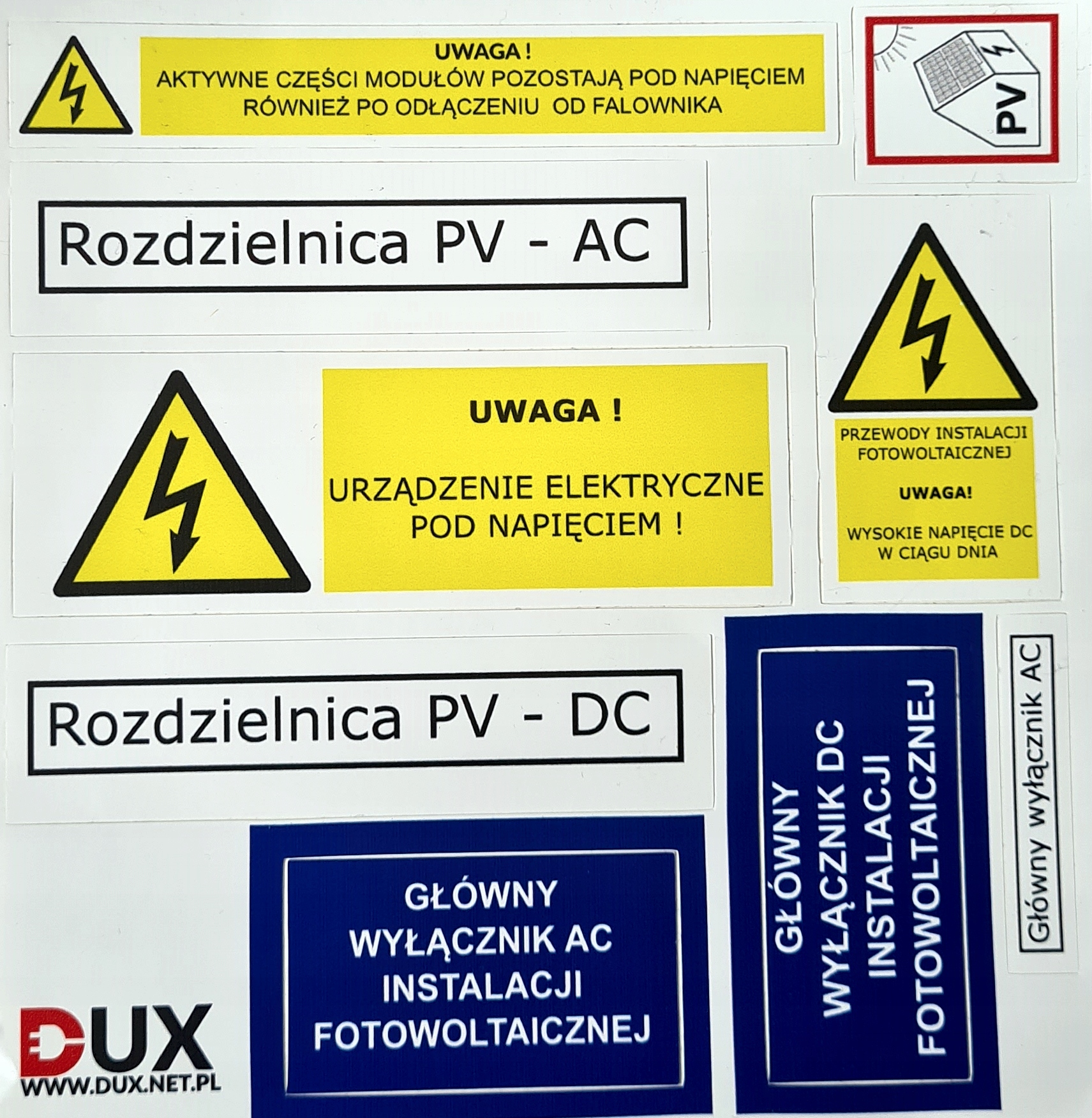 Fotovoltaické výstražné nálepky - 50 sád