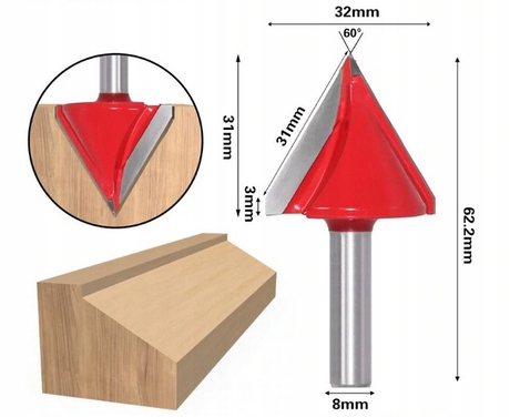 V-bitová fréza 60st / 8/32 rovný dibond, plexisklo