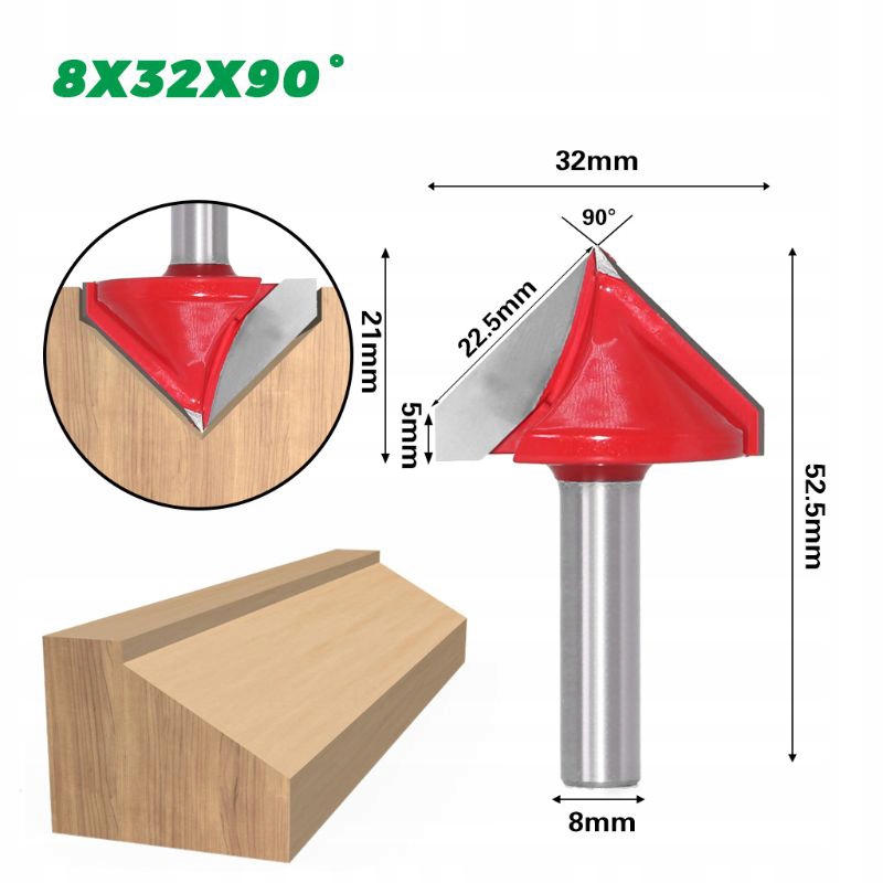 V-bitová fréza kužeľový dibond 90 ° / 32/8, MDF drevo