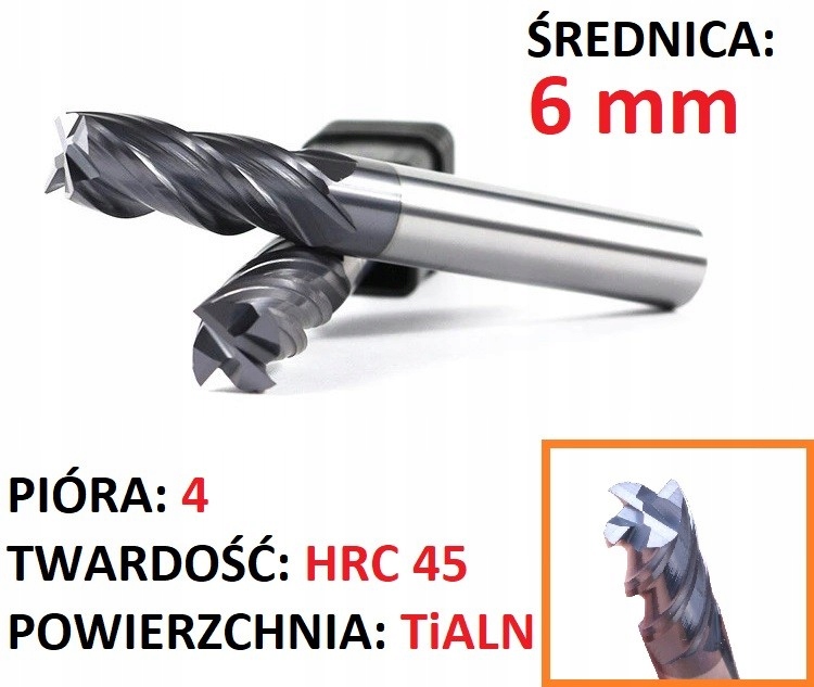 Karbidová fréza 4p 6mm 6mm TiAlN 45HRC CNC stopka