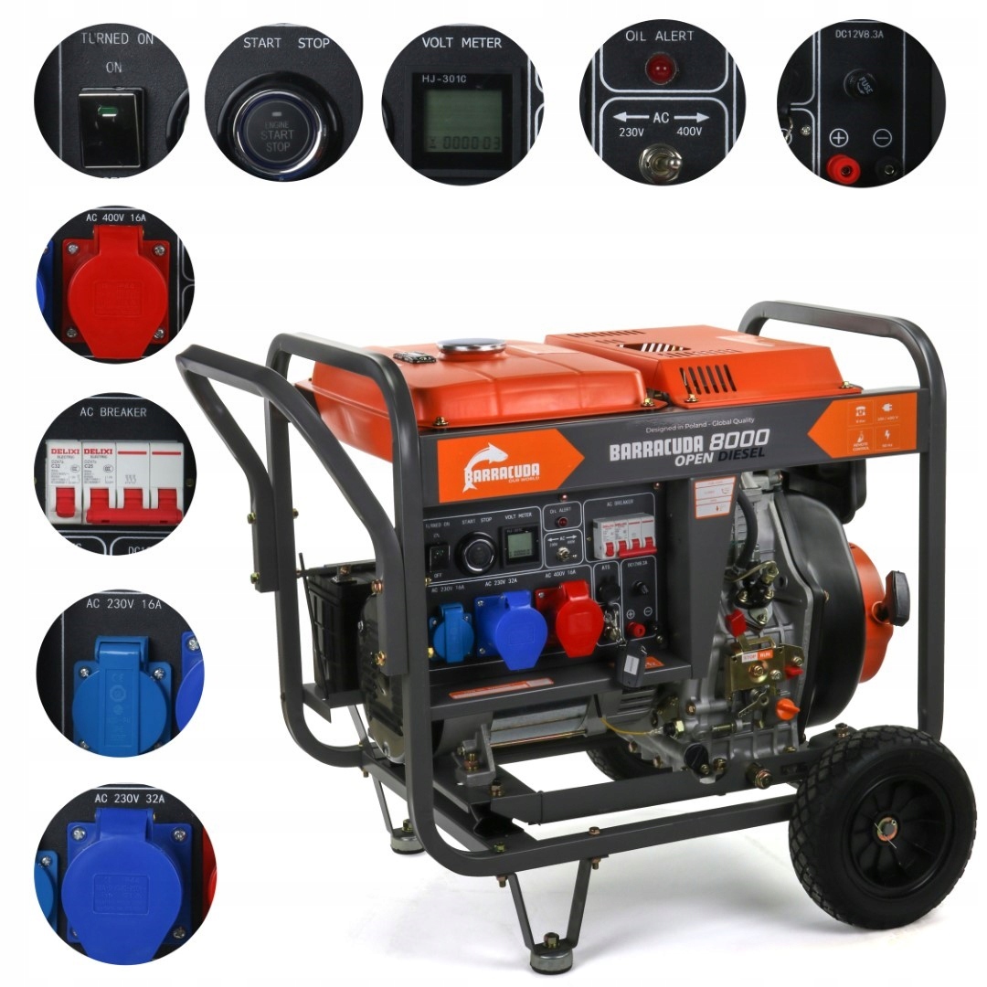 Barracuda 8000 W prenosná trojfázová elektrocentrála, diesel