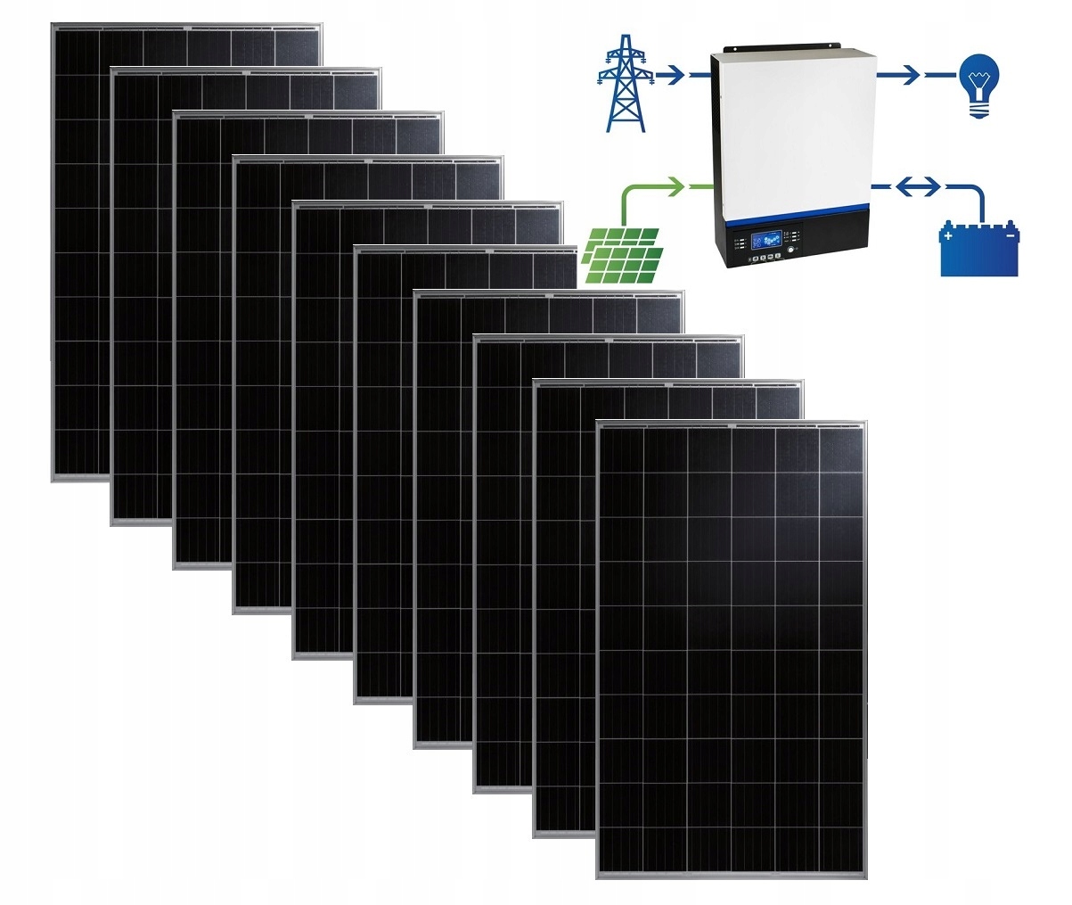 Hybridná SOLÁRNA SÚPRAVA 11 PV 3,5kW ČIERNY RÁM