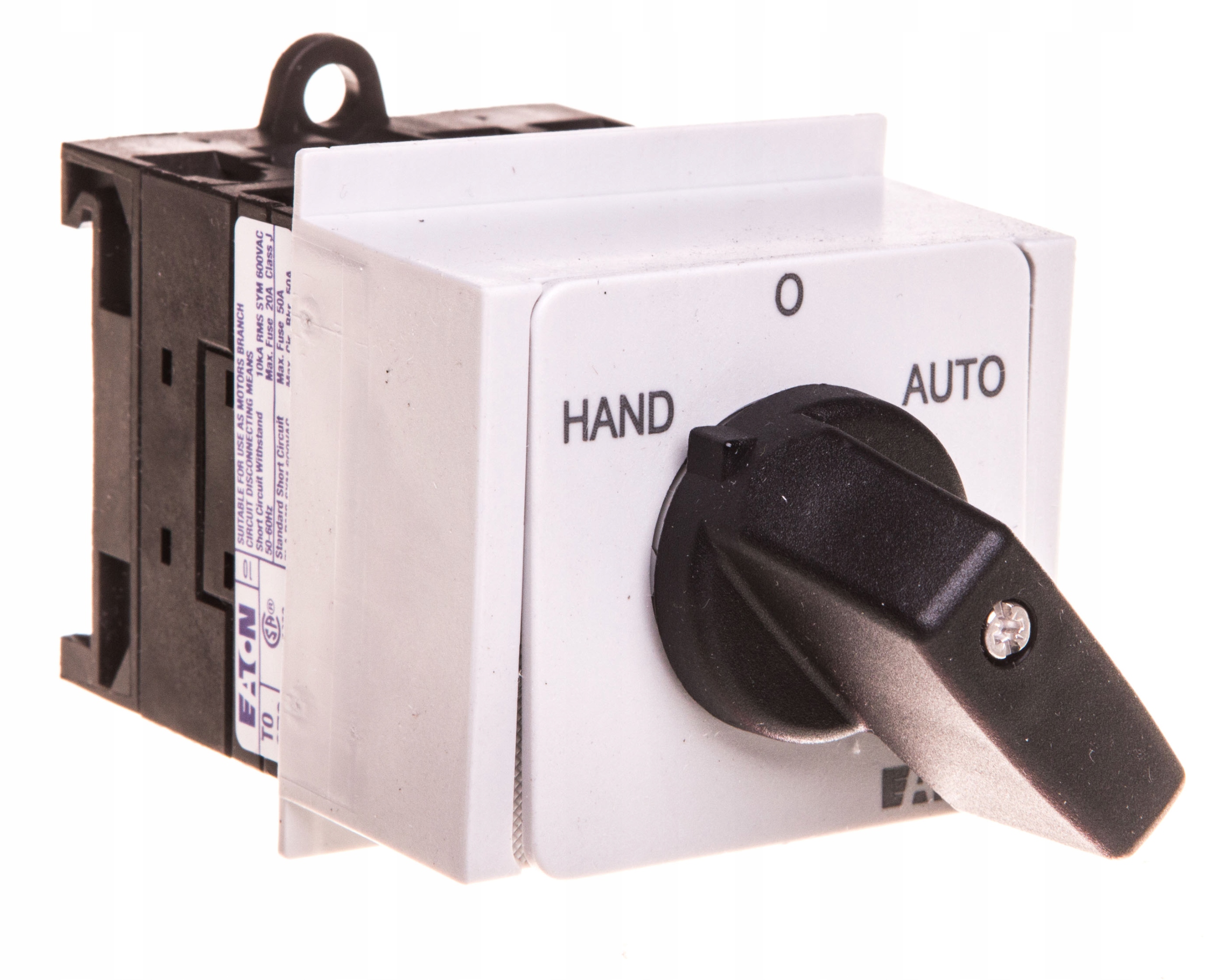 Vačkový spínač HAND-0-AUTO 2P 20A namontovaný na lištu