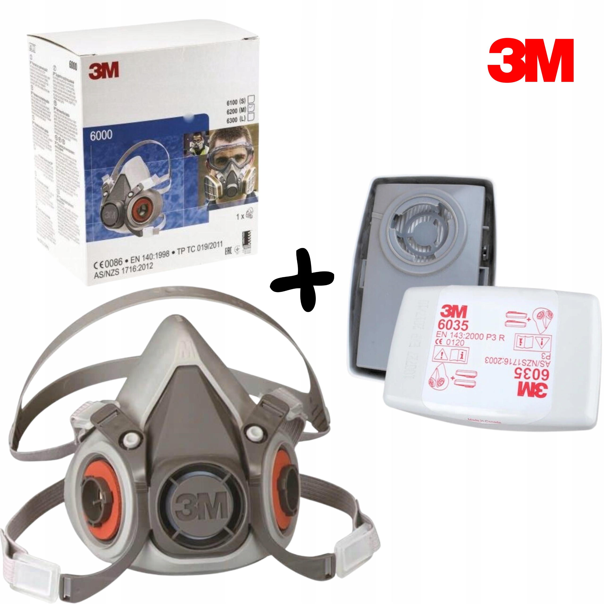 3M protiprachová maska 6100 6200 6300 s filtrami 6035 polomaska