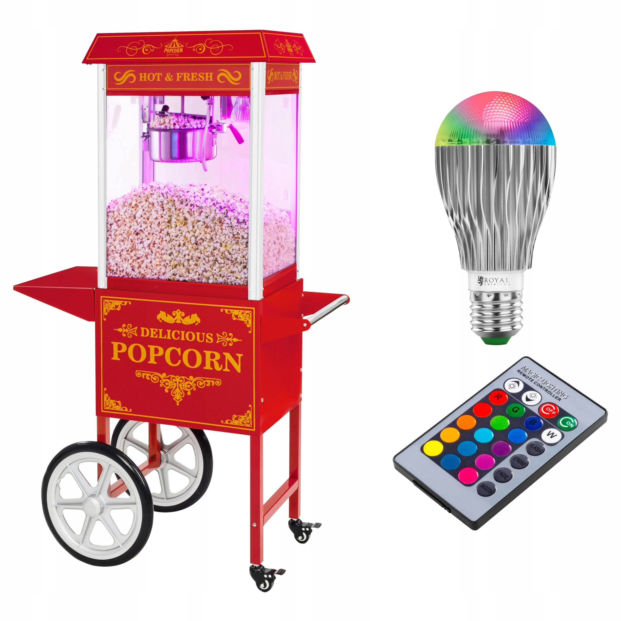 POPCORN STROJ 6 kg / h + KOŠÍK + E27 LED ŽIAROVKA