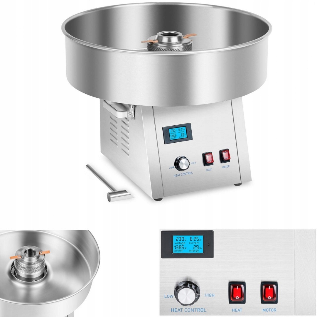 STROJ NA cukrovú vatu EFEKTÍVNY 1 500 W 4 kg / h 62 cm