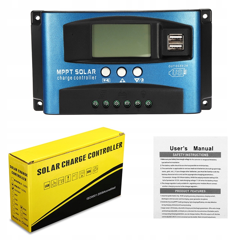 MPPT SOLÁRNY REGULÁTOR USB NABÍJANIA 12V / 24V 50A