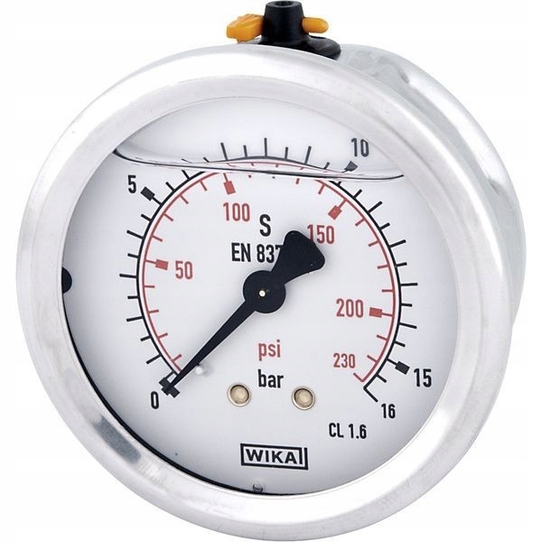 Glycerínový manometer, ø63 mm 16 bar vzadu 1/4
