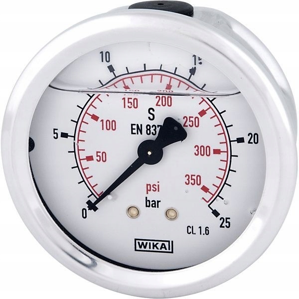 Glycerínový manometer, ø63 mm 25 bar, pripojenie na zadnej strane 1/4