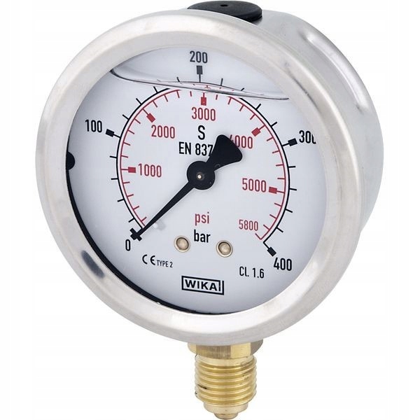 Glycerínový manometer ø63 mm, 400 bar, spodná prípojka 1/4