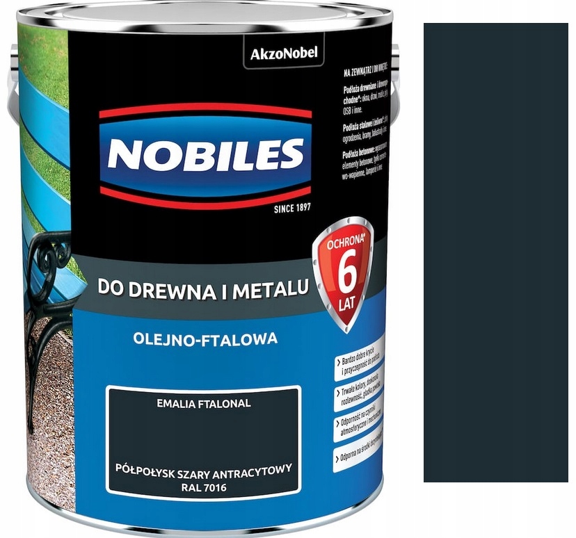 Ftalonový email na drevo a kov Nobiles Phtalonal 5 l Antracitová šedá