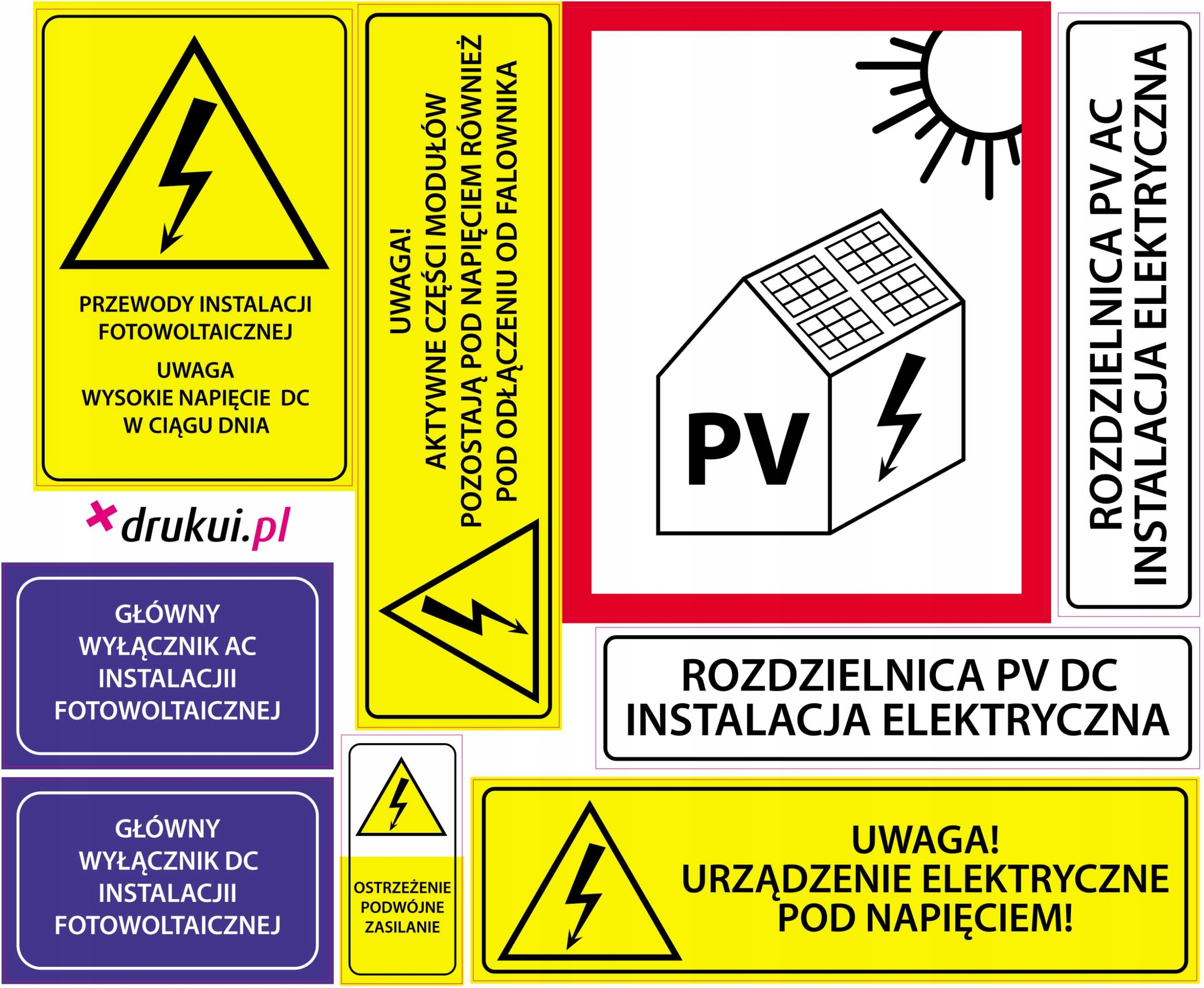 Elektrické fotovoltaické výstražné nálepky x50