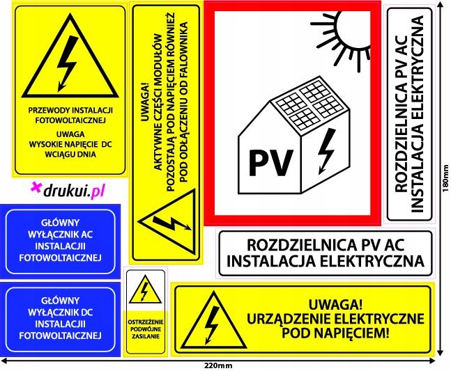 Elektrické výstražné nálepky PV protipožiarna ochrana x 50 súprav