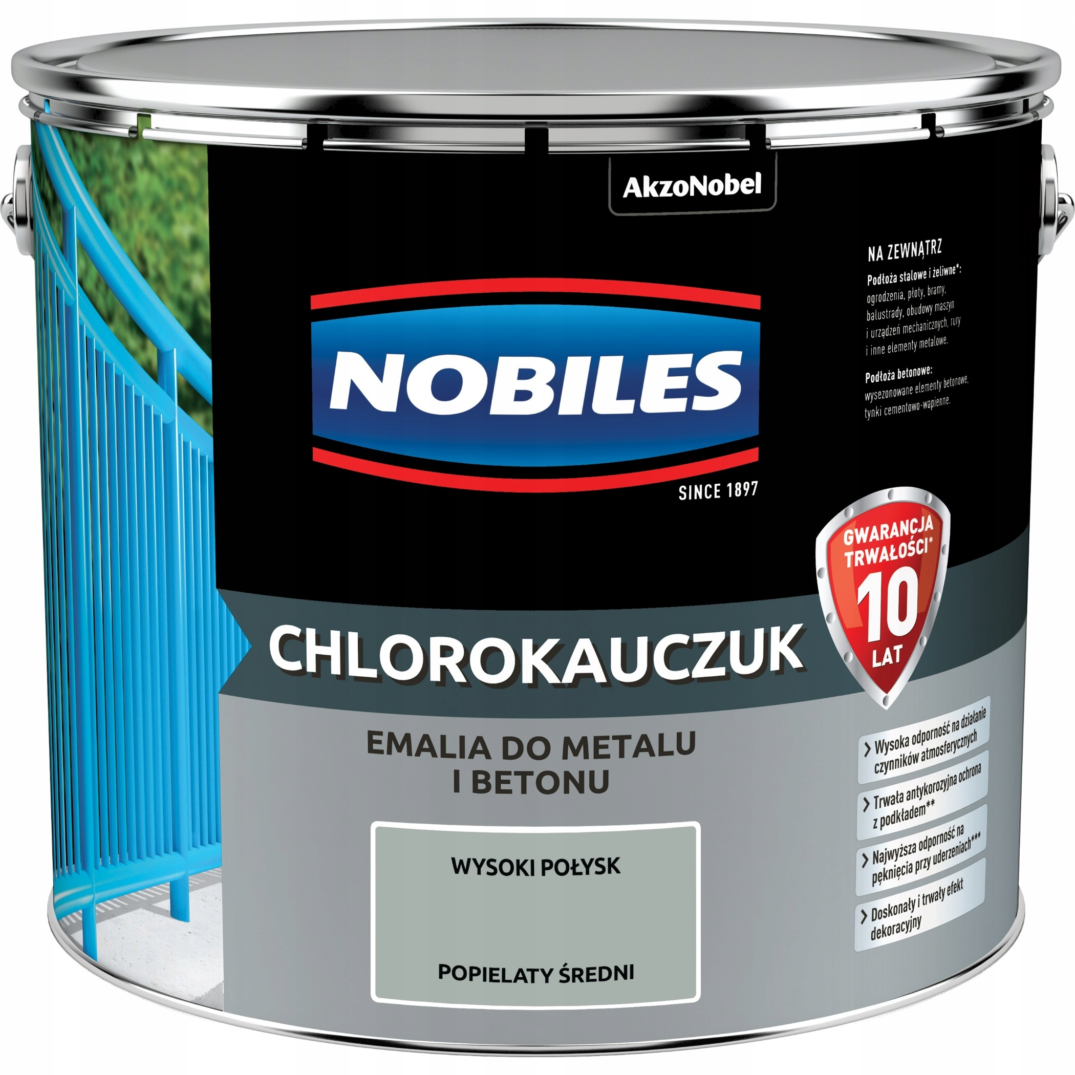 Nobiles chlórkaučuk smaltovaný na kov, 10 l, odtiene sivej a striebornej, lesklý