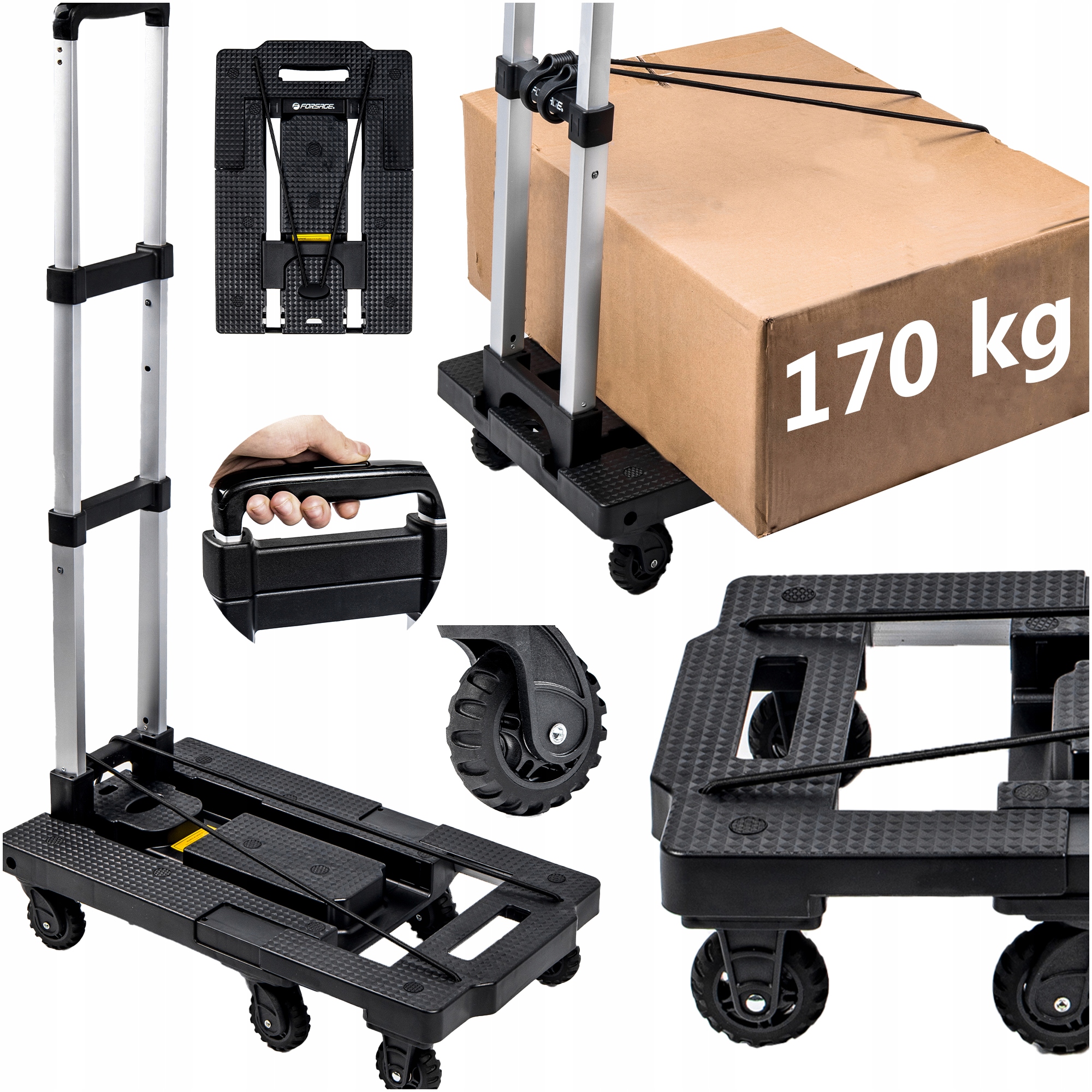 Skladací ručný transportný vozík, 170 kg, 7 kolies