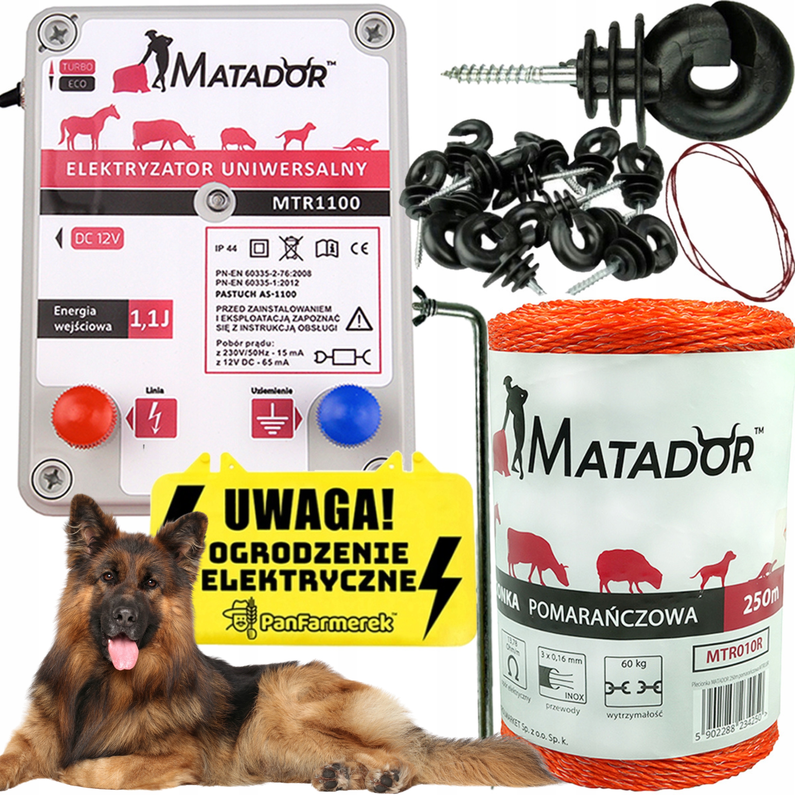 SET ELEKTRICKÝ OVČIAK PRE PSOV, KONE, PSOV, energizér, vrkoč, IZOLÁTOR