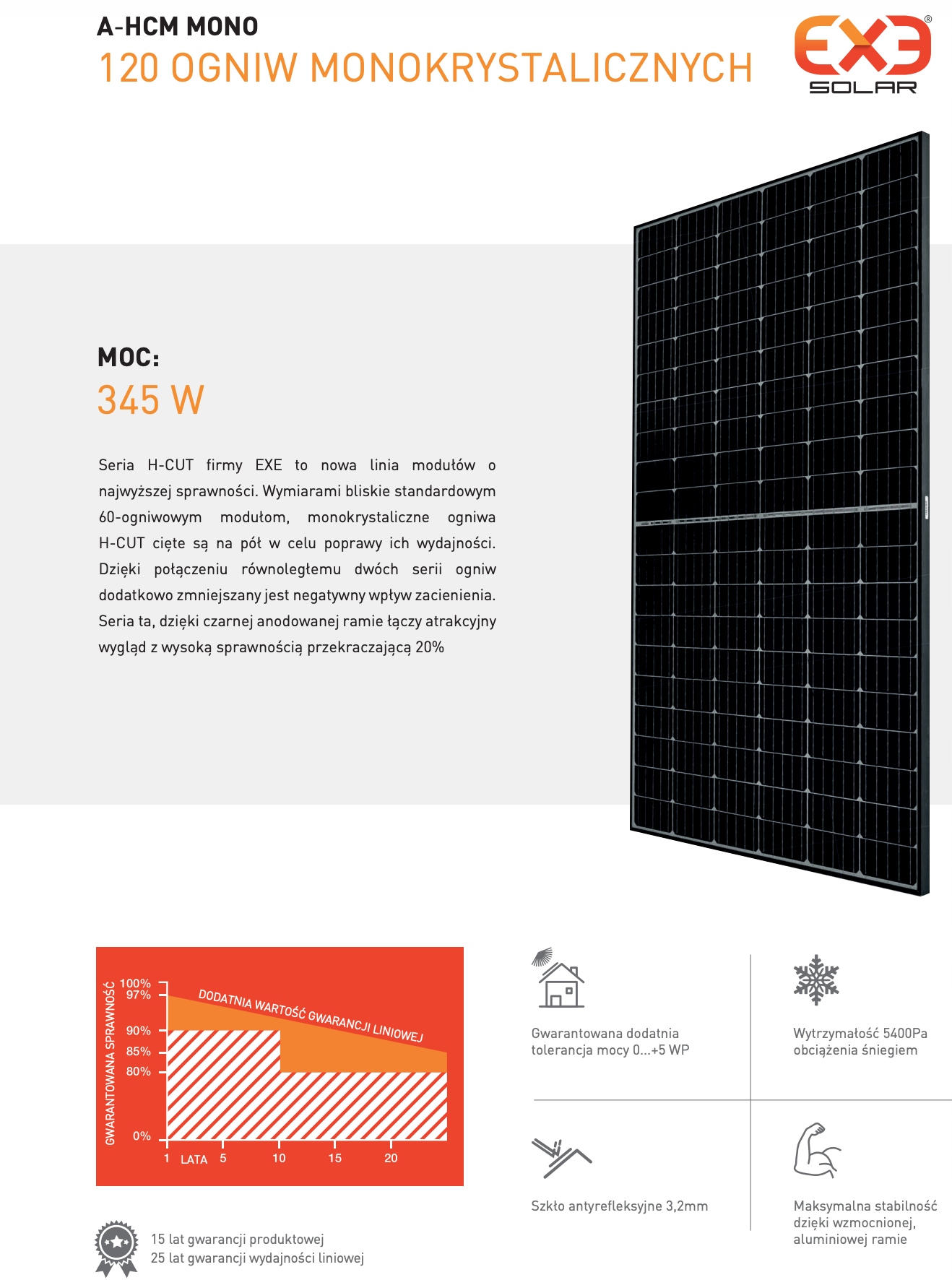 Panel EXE Solar A-HCM MONO 345Wp - čierny rám