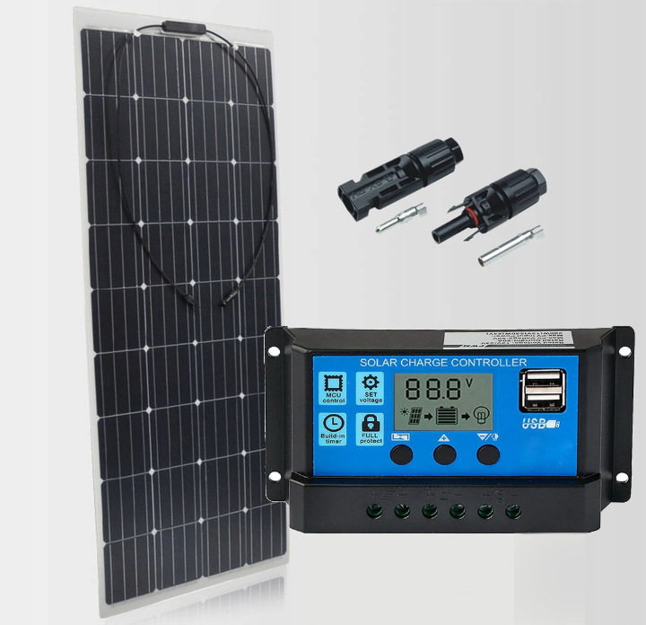 160 W flex panel + 10A LCD regulátor, USB