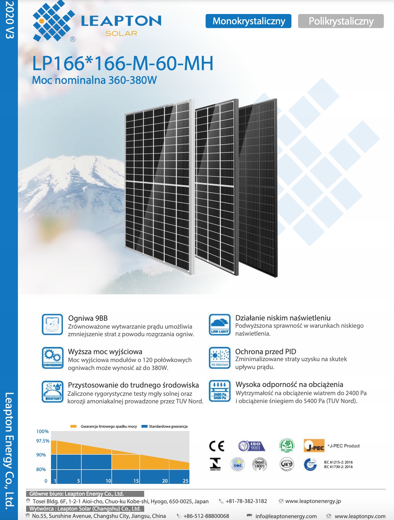Panely LEAPTON SOLAR LP166 * 166-M-60-MH 370W