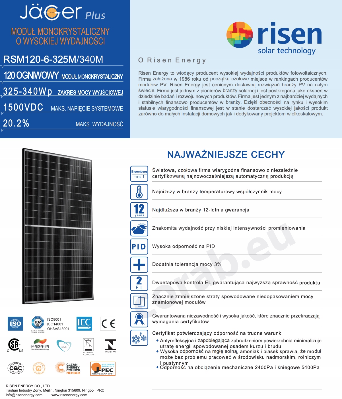 Panely RISEN ENERGY RSM 120-6- 335M MONO HALF CUT
