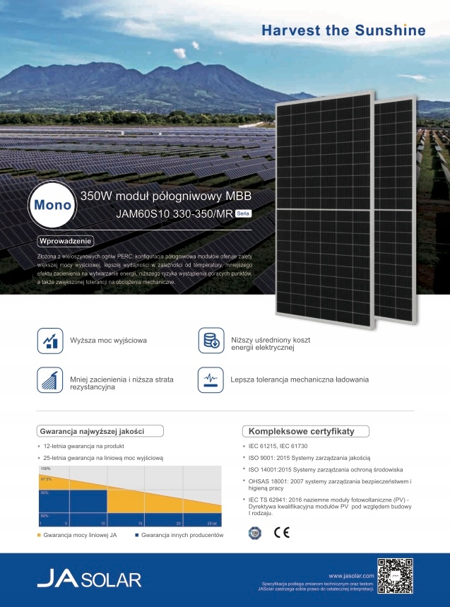 Čierne fotovoltaické panely JASOLAR 340 W