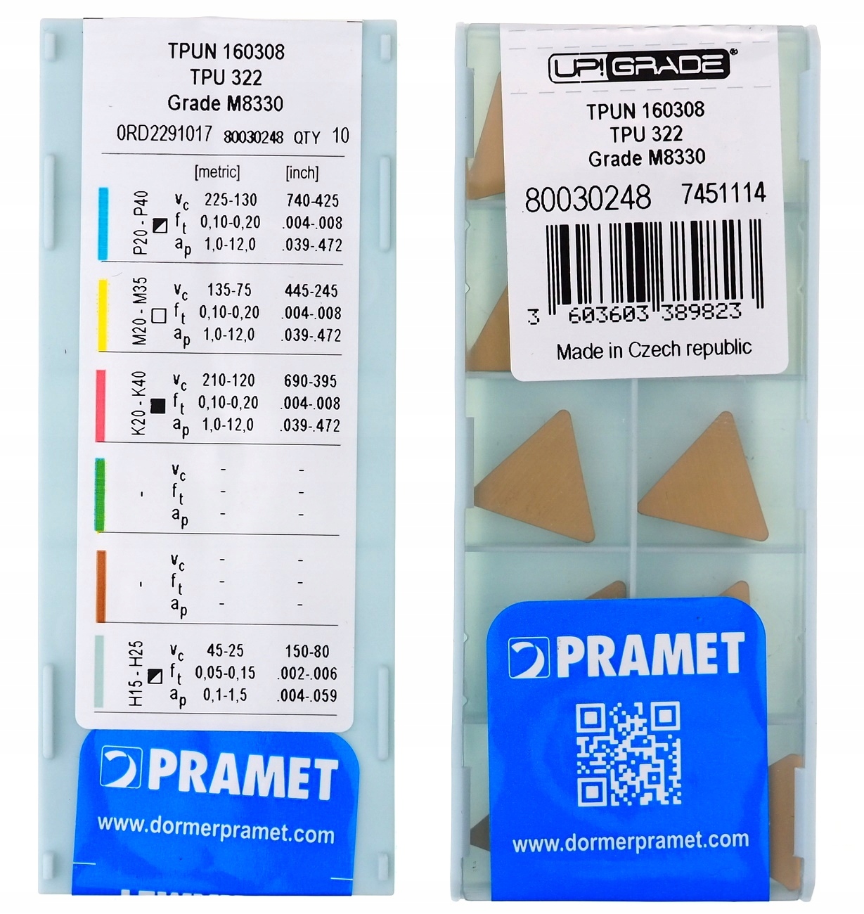 Tvrdokovové vložky TPUN 160308 M8330 PRAMET