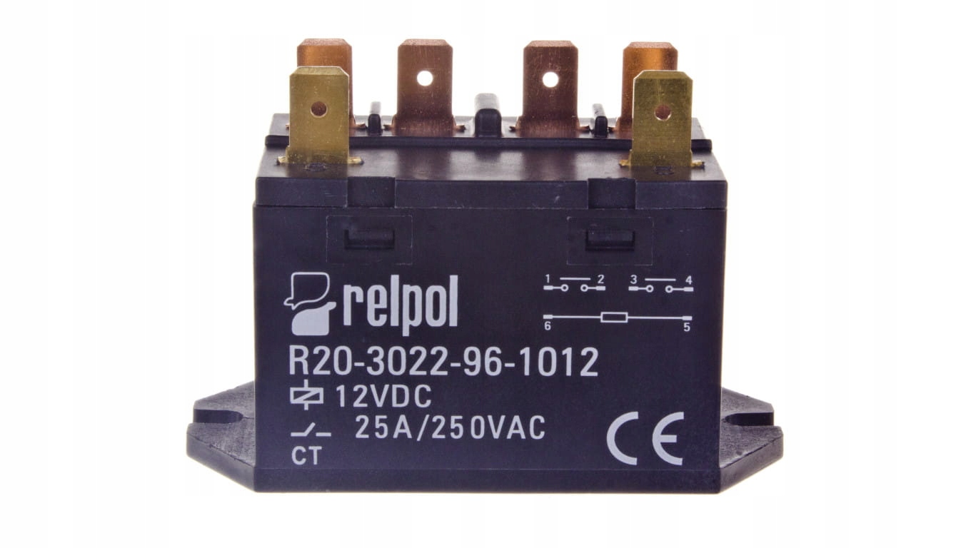 Priemyselné relé 2NO 25A 250V AC 12V DC IP50