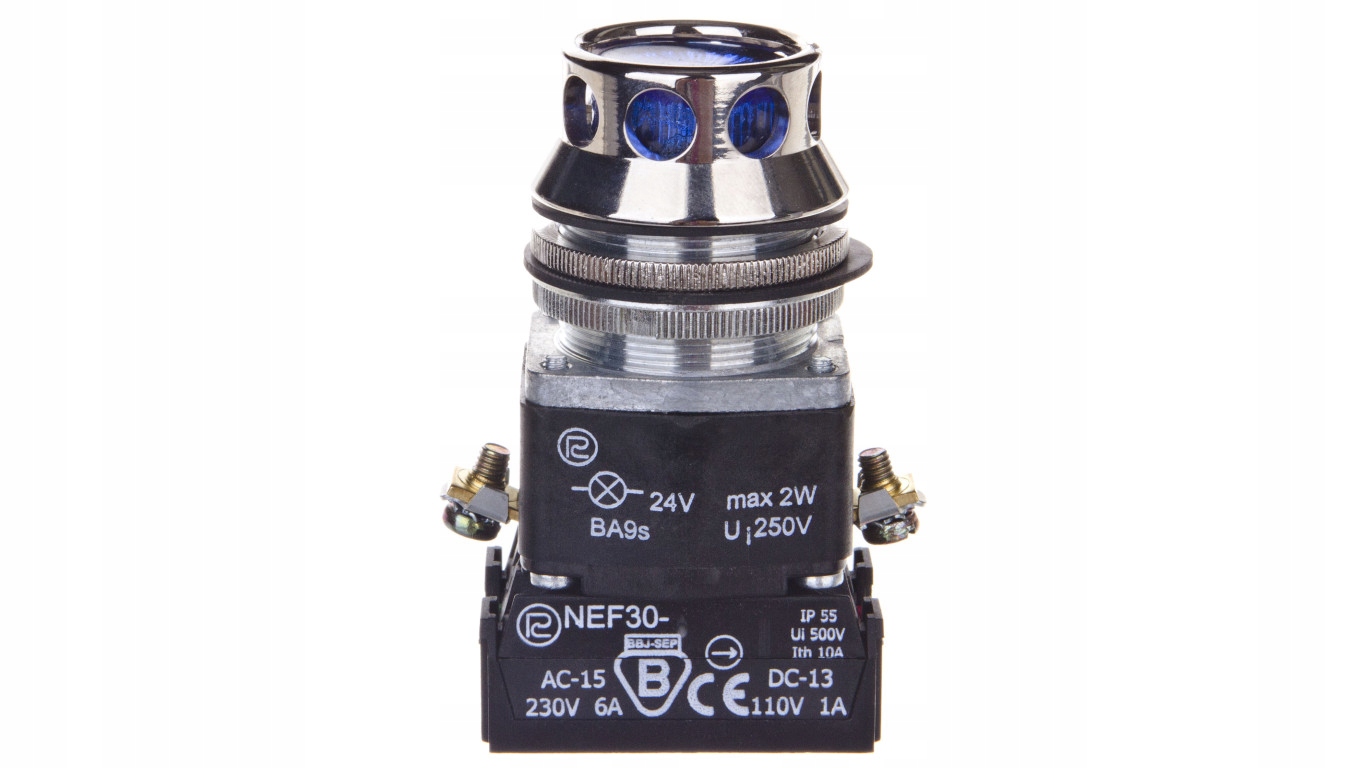 30 mm modré tlačidlo riadenia s návratom pružiny