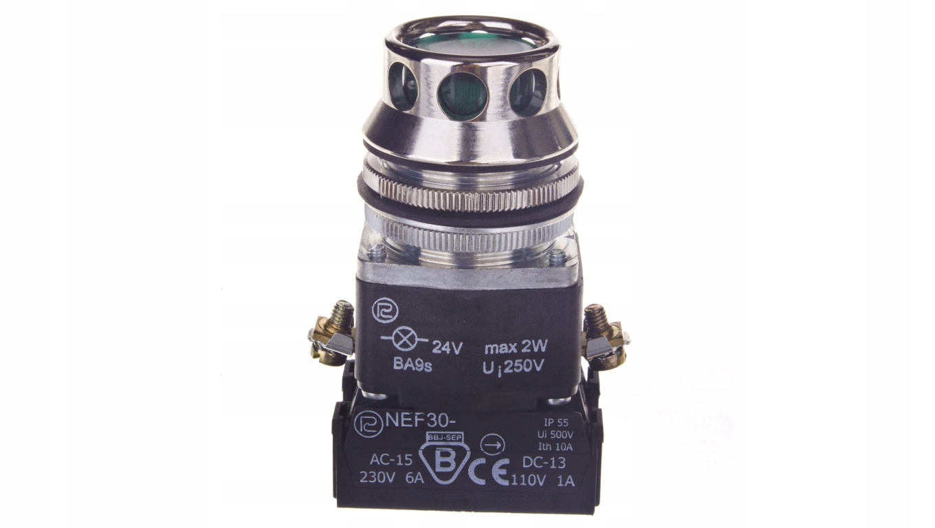 Tlačidlo riadenia 30mm zelené 1Z 1R so spätnou pružinou