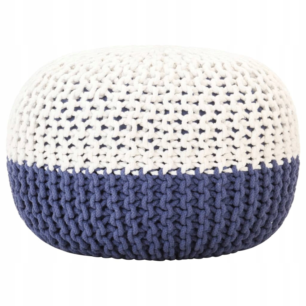 Ručne pletený modro-biely puf